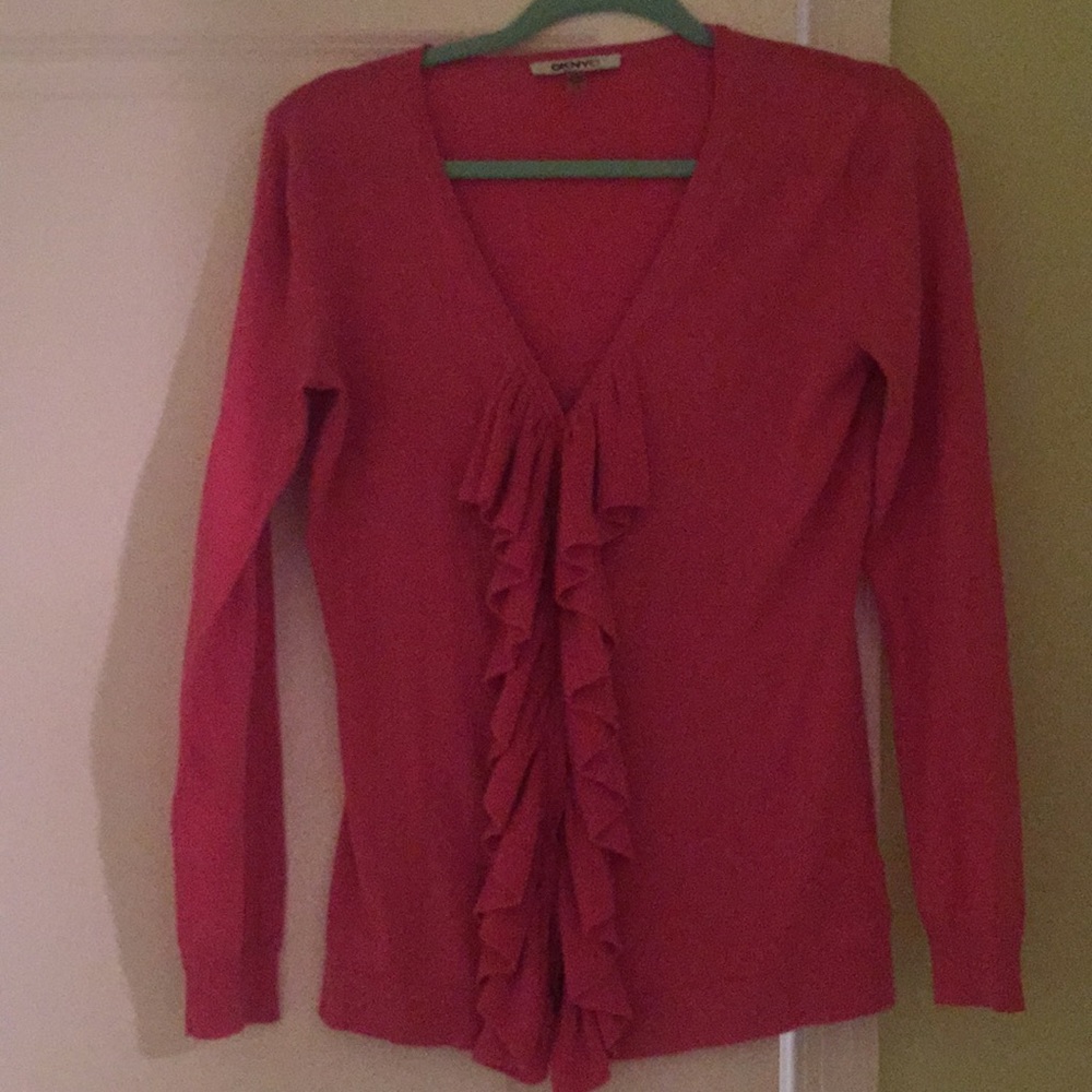 Hot pink ruffle front cardigan